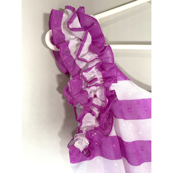 Lilly Pulitzer Danna Dress Purple White Striped Ruffle Straps Swiss Dot - Picture 3 of 8